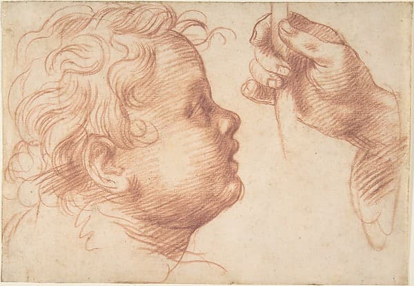 Studies of a Head and a Hand, by Andrea del Sarto (Andrea d'Agnolo)