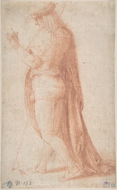 Young Man Standing in Profile Facing Left (recto); Sketch of Two Capitals (verso), by Bachiacca (Francesco d'Ubertino Verdi)