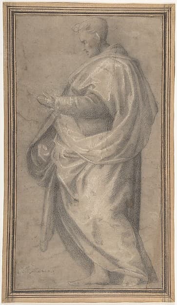 Drapery Study for a Standing Male Figure in Profile Facing Left, by Fra Bartolomeo (Bartolomeo di Paolo del Fattorino)
