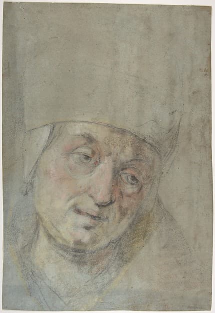 Head of a Pope(?) (recto); Two Studies of Left Hand (verso), by Jacopo Bassano (Jacopo da Ponte)