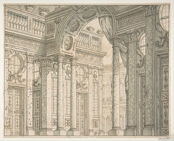 Design of a Perspective for a Stage Set with Courtyard and Triumphal Arch, by Ferdinando Galli Bibiena