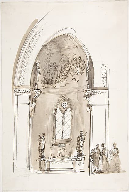Chapel in a Gothic Church (recto); Outline sketch of an oval form (verso), by Giuseppe Bernardino Bison