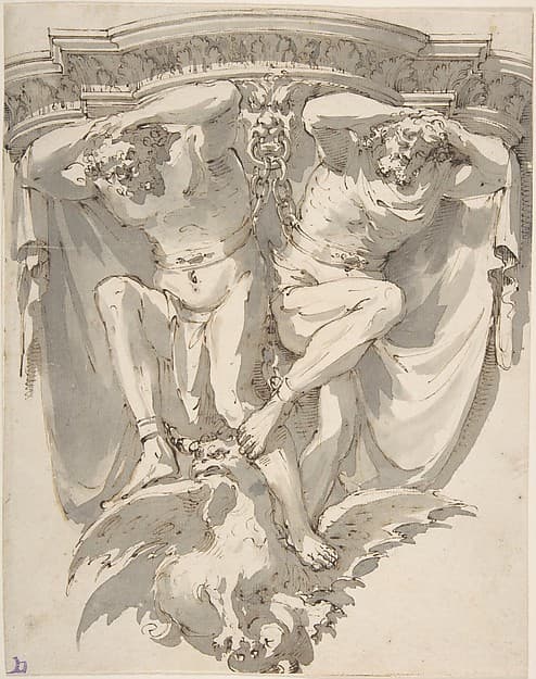 Design for a Decorated Console with Two Slaves on Top of an Eagle, by Giuseppe Bernardino Bison