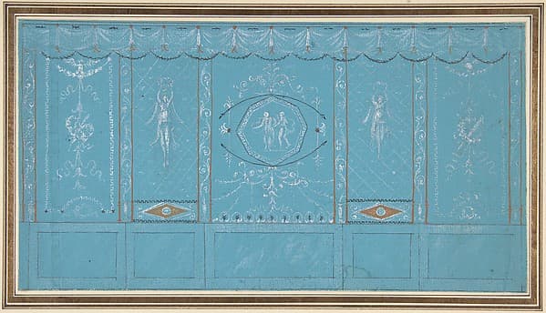 Design for a Decorated Wall with Grottesque over Blue Background, by Giuseppe Bernardino Bison