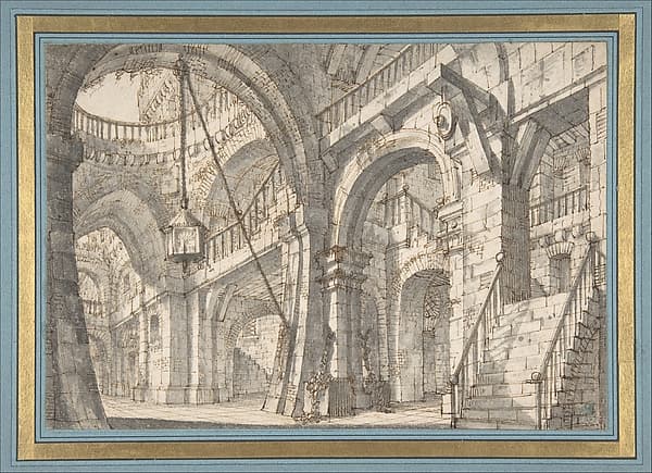 Perspective for a Stage Set with Stairs and Arches, by Serafino Brizzi