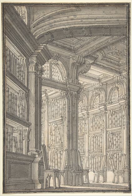 Foreshortening of a Library, by Carlo Galli Bibiena