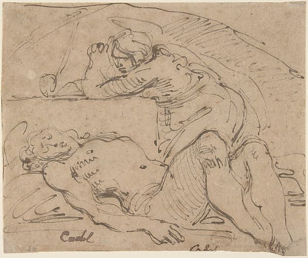 The Dead Christ Mourned by Saint Mary Magdalen (recto); The Holy Family with an Attendant (verso), by Giuseppe Cades