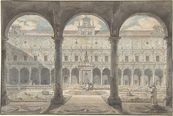 Cloister of the Certosa di San Martino, Naples, by Louis Jean Desprez