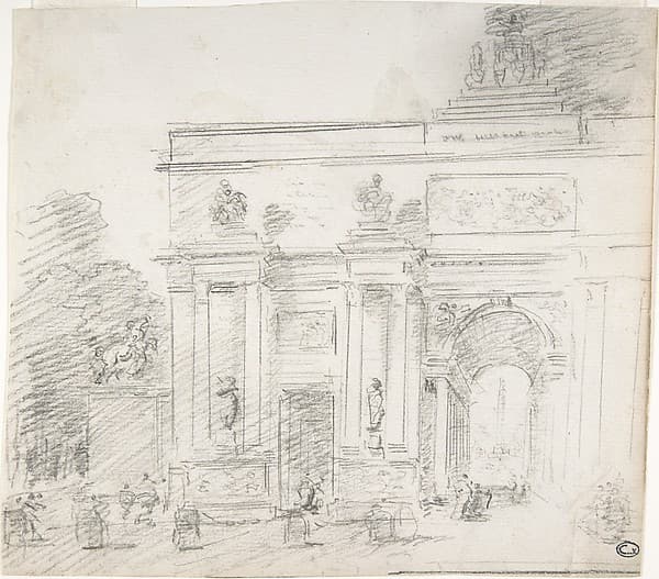 Study for a Triumphal Arch (recto); Alternate Study for a Triumphal Arch (verso), by Hubert Robert