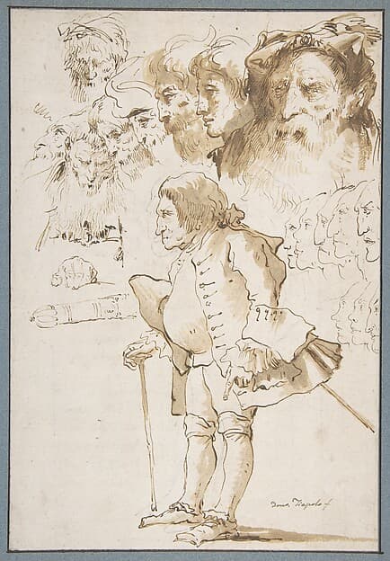Caricature of a Gentleman and Other Studies, by Giovanni Domenico Tiepolo