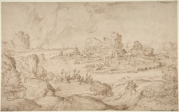 Imaginary Coastal Landscape with Ruins, by Domenico Campagnola