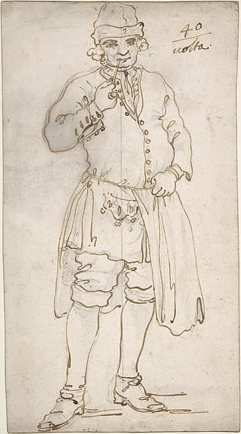 Man Smoking a Pipe (recto); Standing Man and Two Studies of His Head (verso), by Canaletto (Giovanni Antonio Canal)