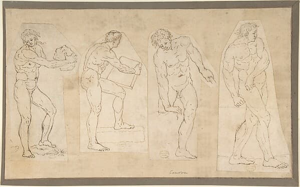 Four Studies of Nude Men, by Anonymous, Italian, early 19th century