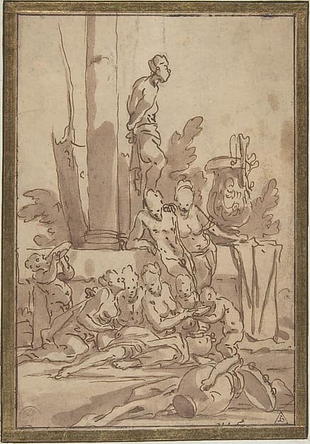 Bacchanalian Group with Children Drinking, by Giulio Carpioni