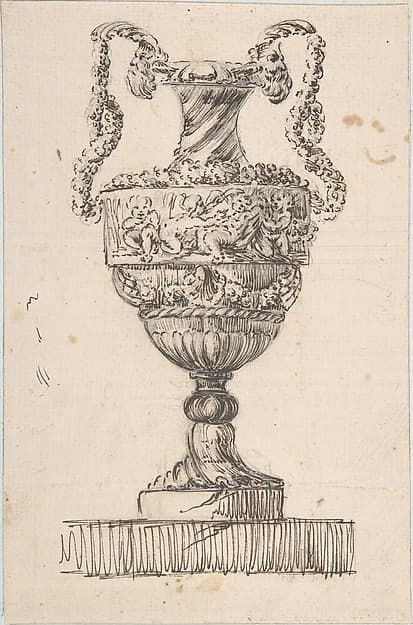 Design for a Vase (recto); Sketch of Small Vase (verso), by Jacques François Joseph Saly