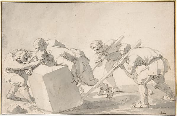 Five Men Pushing a Block of Stone, by Jacques Stella