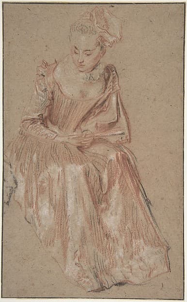 Seated Woman Holding a Fan, by Antoine Watteau