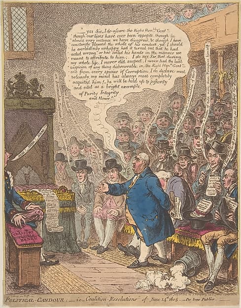 Political-Candour;– i.e.–Coalition-Resolutions of June 14th, 1805.–Pro bono Publico–, by James Gillray