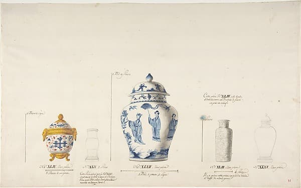 Design for Five Vases, by Anonymous, French, 18th century