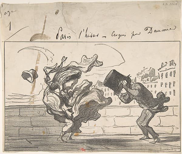 Un Coup de Vent non Prédit par Mathieu (de la Drôme), plate 1 from "Croquis d'Hiver", by Honoré Daumier