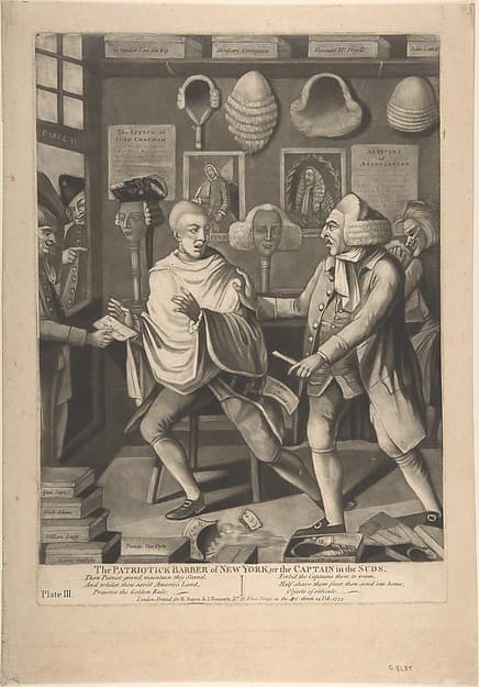 The Patriotick Barber of New York, or the Captain in the Suds, by Philip Dawe