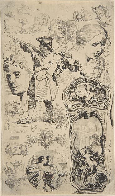 Sheet of sketches, by Hubert François Gravelot