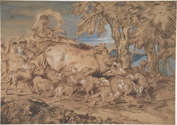 Pastoral Scene: Nomads with Sheep and Cattle, by Giovanni Benedetto Castiglione (Il Grechetto)
