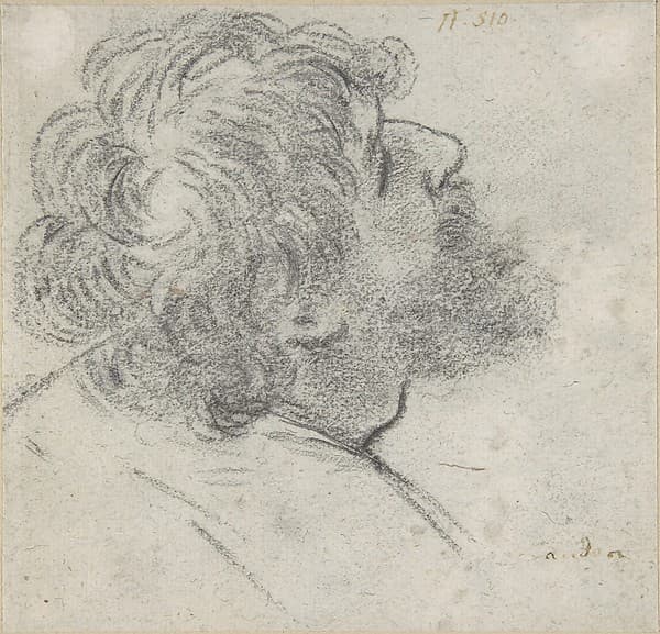 Head of a Bearded Man Looking to Upper Right (recto); Head of an Old Man and a Drapery Study (verso), by Giacomo Cavedone