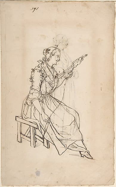 A Woman Spinning (recto); A Woman Holding a Bundle (verso), by Giacomo Ceruti