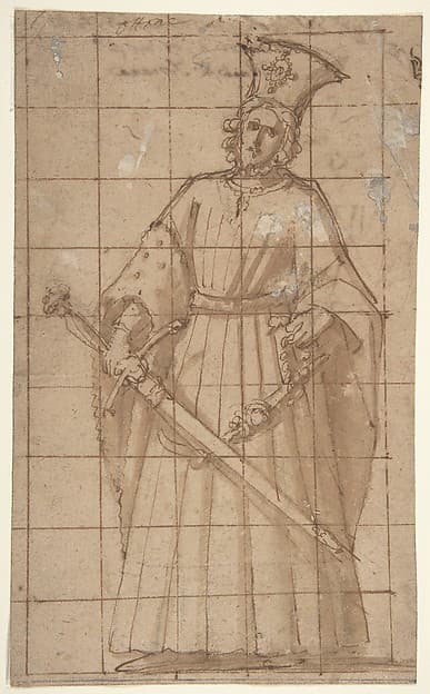 Standing Male Figure Holding a Sword (King Otto of Hungary; recto); Sketch of Standing Male Figure (verso), by Cigoli (Ludovico Cardi)