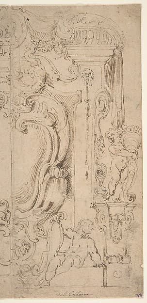 Right and Part of the Left Half of a Design for a Cartouche, by Michelangelo Colonna
