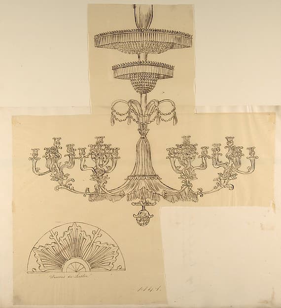 Designs for a Chandelier and a Plaster Mount, by Anonymous, French, 19th century