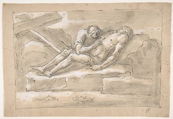 The Dead Christ Mourned by the Magdalen Who Venerates His Side Wound, by Fortunato Duranti
