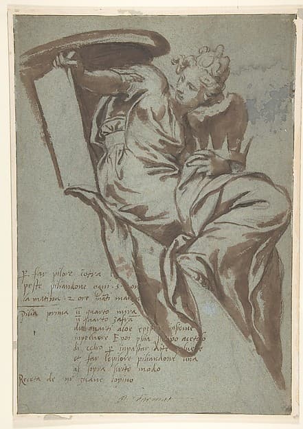 Project for the Decoration of a Spandrel: Winged Female Figure Holding a Tablet and a Crown, by Paolo Farinati