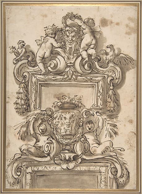 Design for an Overdoor Decoration (recto); Rinceaux (verso), by Gregorio de' Ferrari
