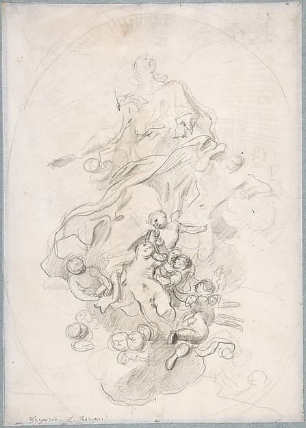 The Assumption of the Virgin (recto); Architectural Notations (verso), by Lorenzo de' Ferrari