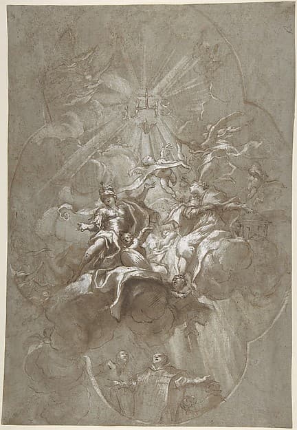 Ceiling Design with the Glorification of the Name of Jesus (recto); Aurora and Cephalus (verso), by Lorenzo de' Ferrari