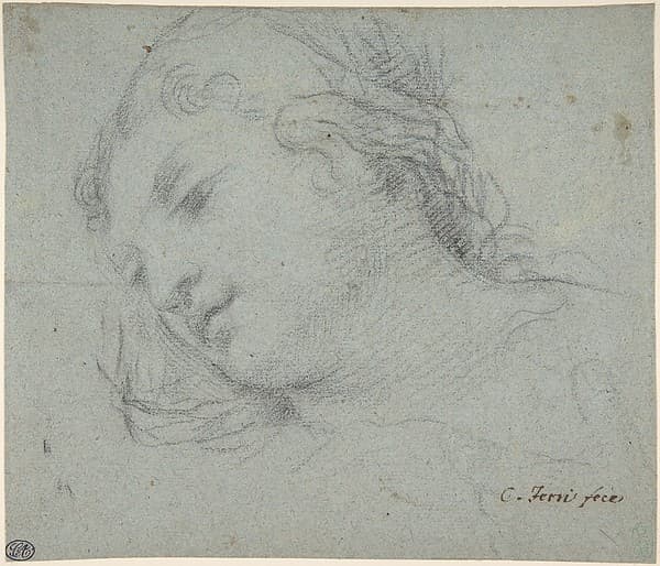 Head of a Woman (recto); Head of a Child, Study of Children's Forearms (verso), by Ciro Ferri