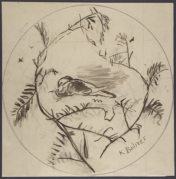 Design for a Plate Decorated with a Bird and Plant Motifs, by Karl Bodmer