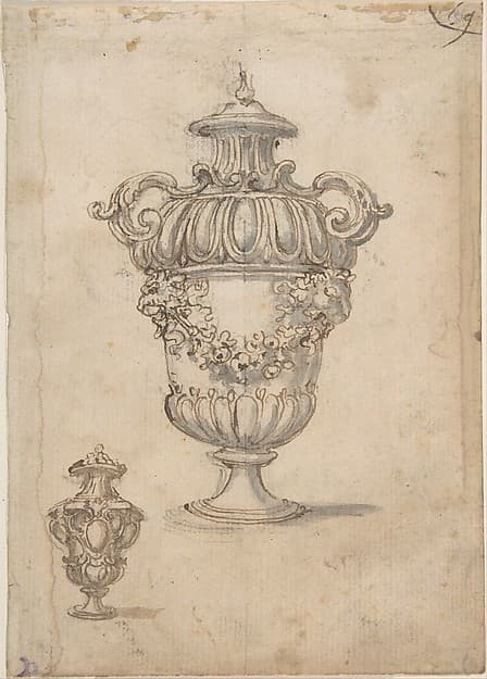 Two Designs for Vases (recto); Design for Candle Stick (?) (verso), by Giovanni Battista Foggini