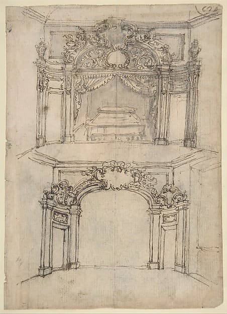 Designs for Bed Alcoves (recto); Studies for a figure of St. John the Baptist and a Bed Alcove (verso), by Giovanni Battista Foggini