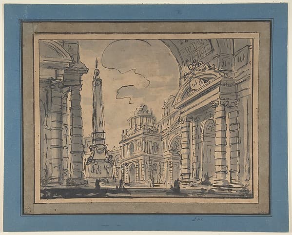 An Architectural Capriccio; a View Through a Great Arch with an Obelisk in a Piazza in the Middle Distance, by Charles Michel Ange Challe