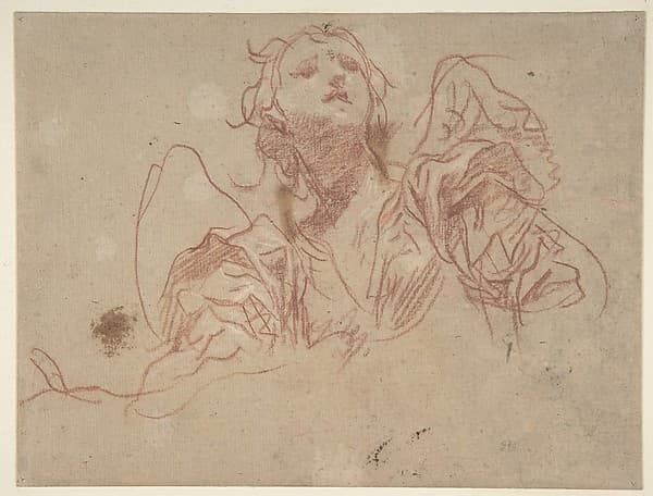 Half-Figure of an Angel Looking Upward (recto); Bust of a Man in Left Profile (verso), by Baldassarre Franceschini (il Volterrano)