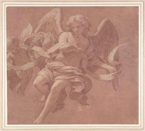Putto and Angel Holding a Banderole, by Antonio Franchi (Il Lucchese)