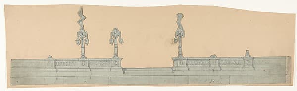 Design for a Stage Set at the Opéra, Paris: Balustrade wtih Lamp Posts, by Eugène Cicéri