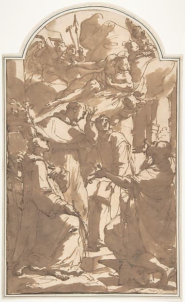 Christ in Glory with Saint Lawrence, Saint Anthony of Padua, Saint Ignatius of Loyola, and Saint Eligius., by Ubaldo Gandolfi