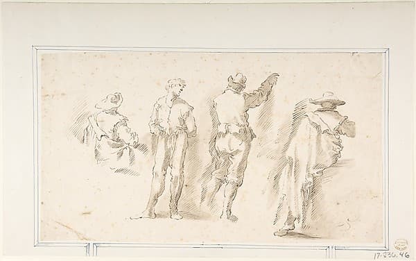 Figure Studies: Two Standing and Two Seated Men, by Micco Spadaro (Domenico Gargiulo)