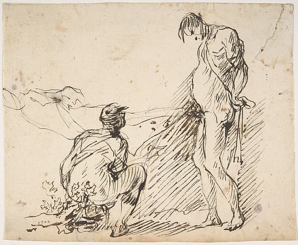 A Crouching Man Defecating and a Standing Man Urinating, by Micco Spadaro (Domenico Gargiulo)