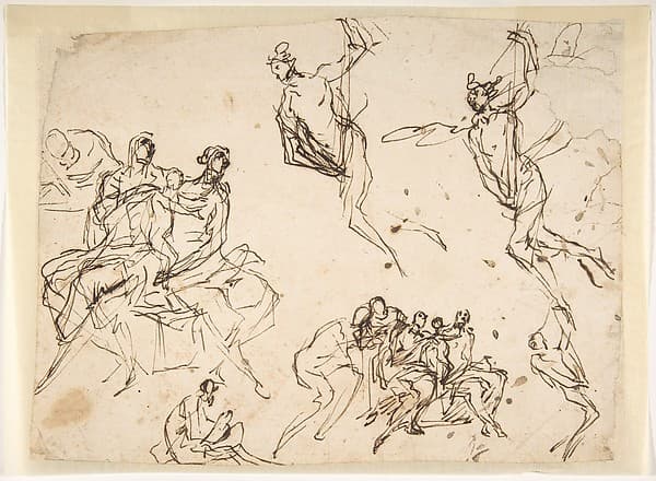 Studies of a Group of Seated Figures and of a Flying Figure, by Micco Spadaro (Domenico Gargiulo)