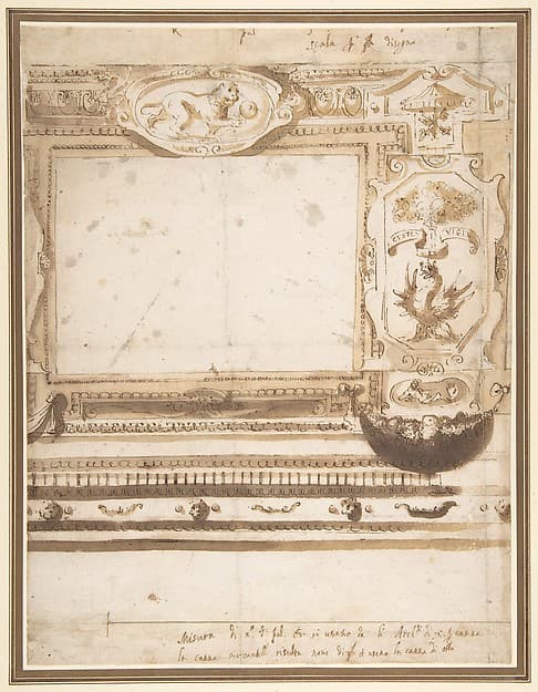 Design for a Wall Decoration with the Coat of Arms of the Borghese Family., by Giovanni Guerra